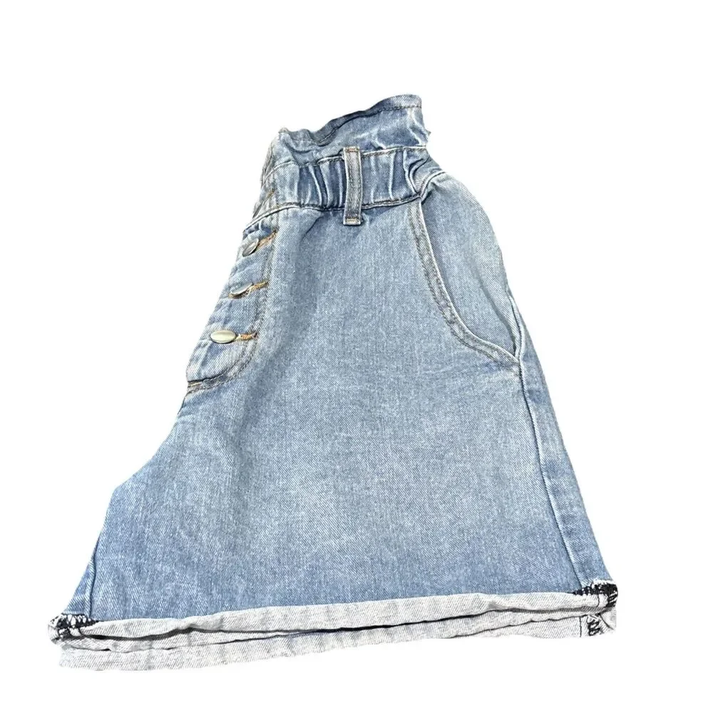 Forever 21 Denim LightWash Short Sz Small High-Rise Button Butterfly Paper Bag - Picture 6 of 7